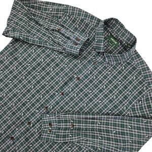 Orvis XL Plaid DOG Motif Button Down Shirt Mens Green Active Fit Long Sleeve